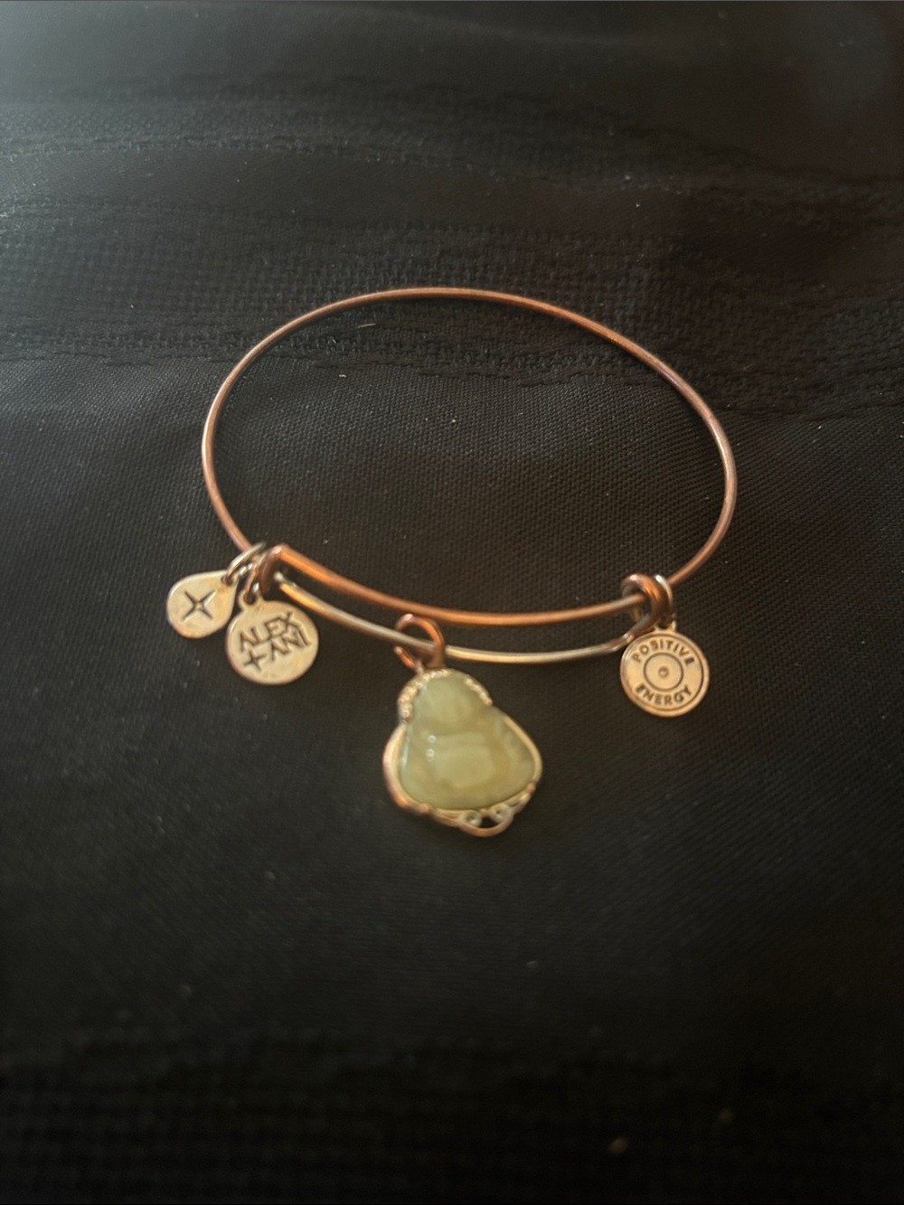 Alex and Ani Gold-Tone Bangle with Pale Green Stone Charm